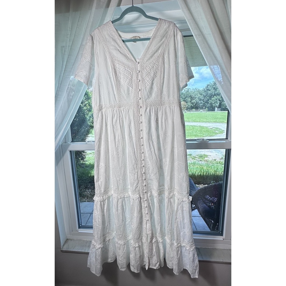 Torrid Festi Maxi Cotton Voile Crochet Detail Dress 1 White 14 16 Tiered Eyelet